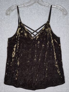American Eagle Outfitters Dark Green Crushed Velvet V-Neck Cami Strappy Feminine